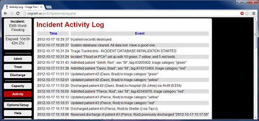 screenshot of activity log
